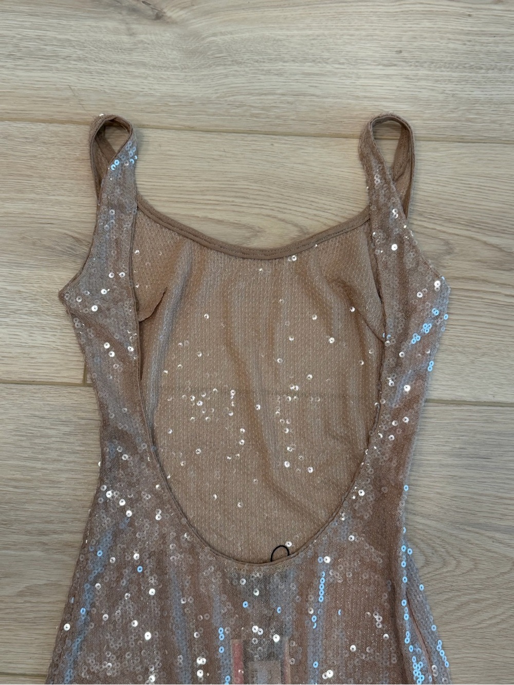 NWT PrettyLittleThing KHAKI SEQUIN SHEER BOAT NECK MAXI DRESS - Picture 6 of 7